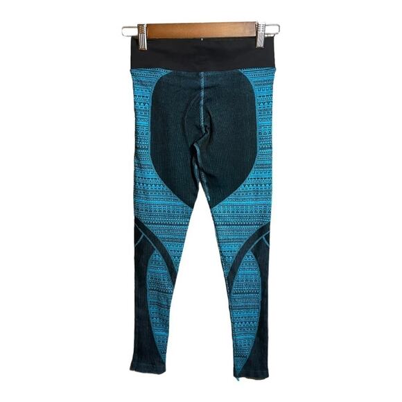 NUX Mild V-Front Aztec Print Two Toned Athletic Leggings Turquoise and Black M - Picture 3 of 5